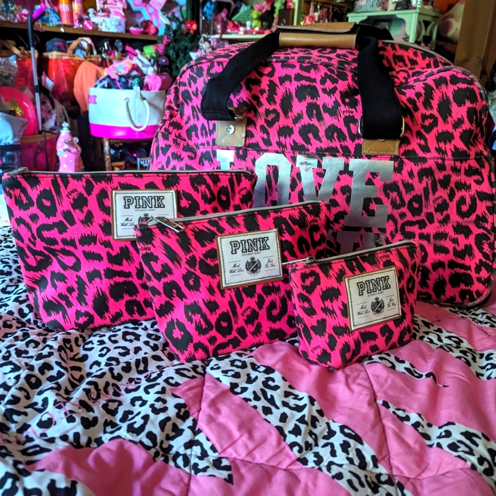 VS PINK suitcase and makeup bags
